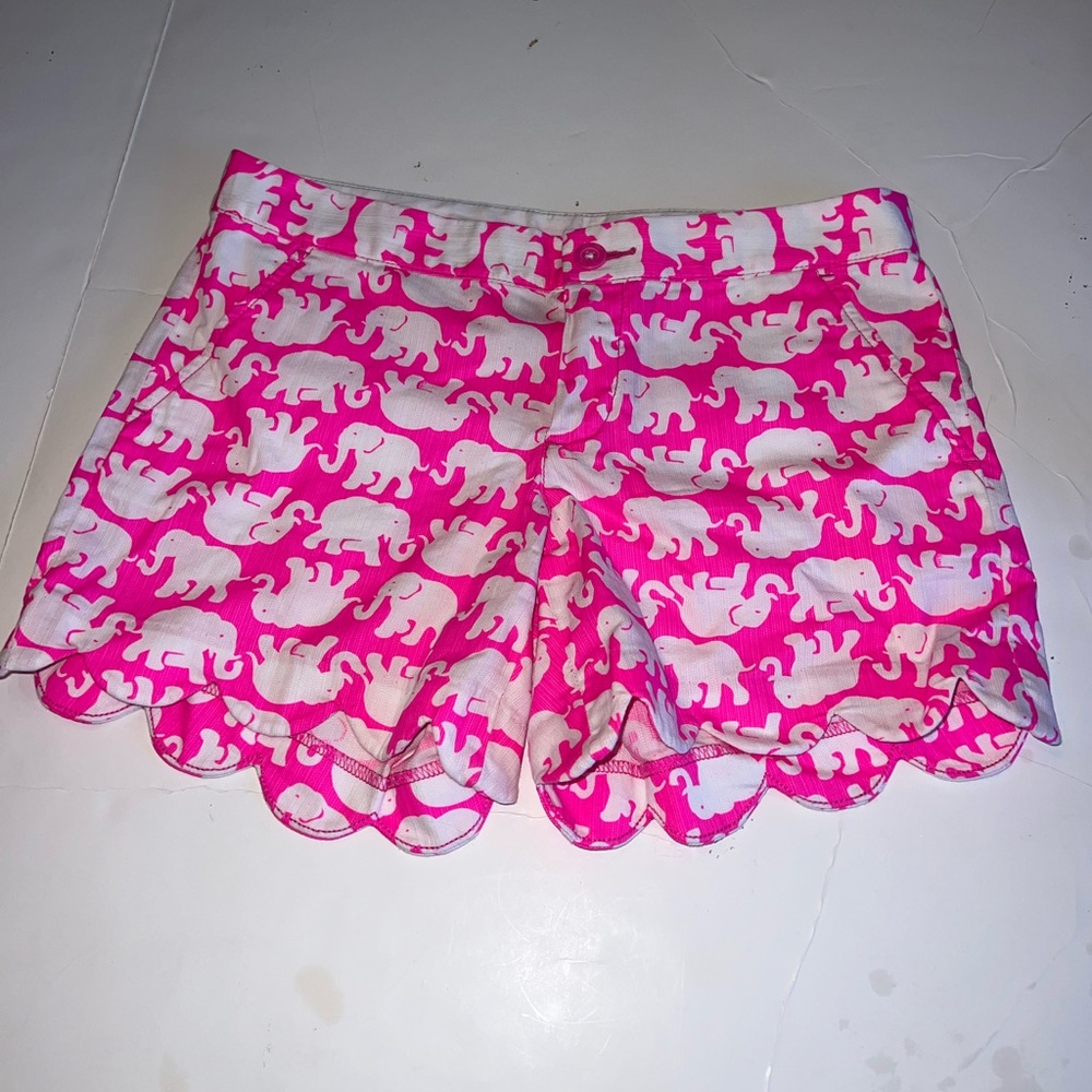 Lilly Pulitzer Buttercup Shorts Size 0 Pink Elephant Print Scallop Hems